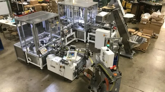 Automation vendor quotes for medical device equipment — automated assembly cells under build on a machine builder’s floor