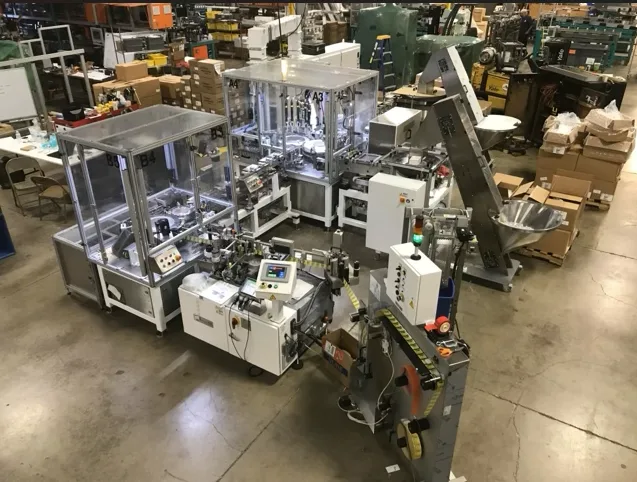 High-speed filling line assembled at the vendor's facility for factory acceptance testing, before shipment