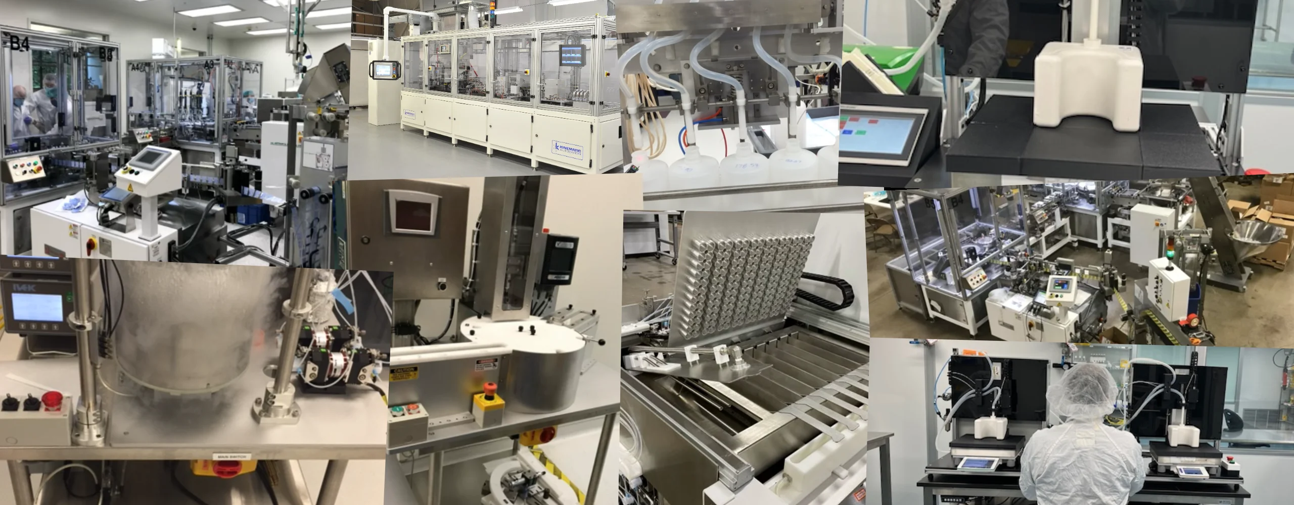 Collage of medical device manufacturing equipment MEPSCo has procured and qualified — filling and capping lines, automated assembly machines, cleanroom fill stations, labelers and lyophilized bead systems